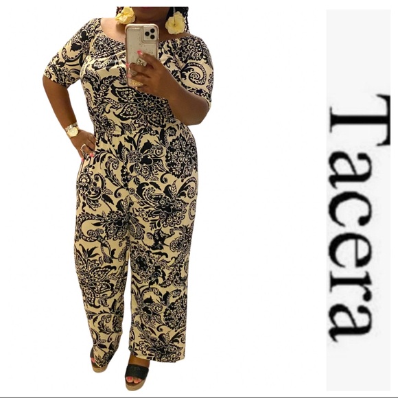 Brand New! Tacera Cream/Black Floral Stretchy Jumpsuit with Elastic Waist Sz PS - Picture 3 of 12